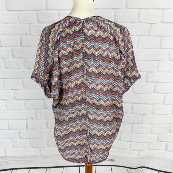Lush Multicolor Chevron Cap Sleeve Slouchy Top M - Picture 4 of 8